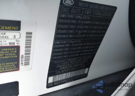 2017 Land Rover Range Rover Sport 5.0L V8 Supercharged/5.0L V8 Supercharged Dynamic from USA, damaged, VIN SALWR2FE0HA151594